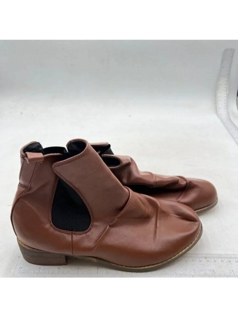 Women's Low Heel Ankle Boots Fashion Slip On Elastic Fall Booties Shoes Brown